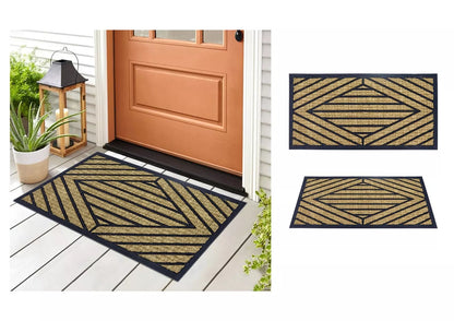 Natural Coir Doormat Printed Stripe Diamond Border Pattern 40 x 80cm - Rubber Back