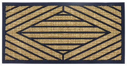 Natural Coir Doormat Printed Stripe Diamond Border Pattern 40 x 80cm - Rubber Back