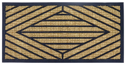 Natural Coir Doormat Printed Stripe Diamond Border Pattern 40 x 80cm - Rubber Back