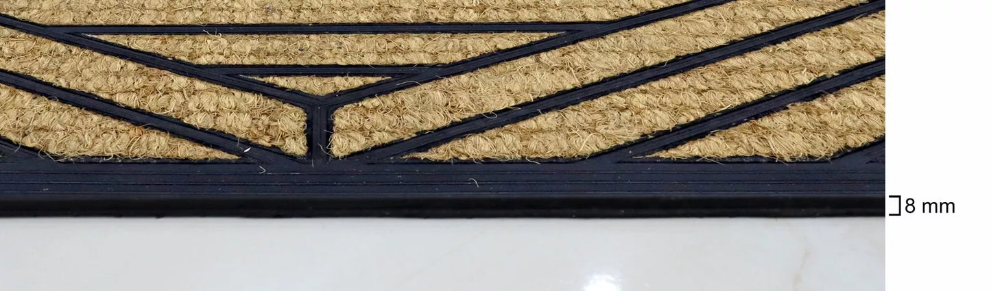 Natural Coir Doormat Printed Stripe Diamond Border Pattern 40 x 80cm - Rubber Back