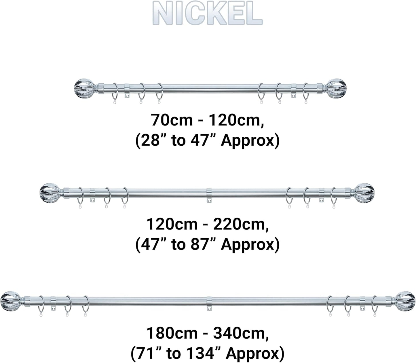 Geo Ball Metal Extendable Curtain Pole With Rings and Fittings (25/28mm)