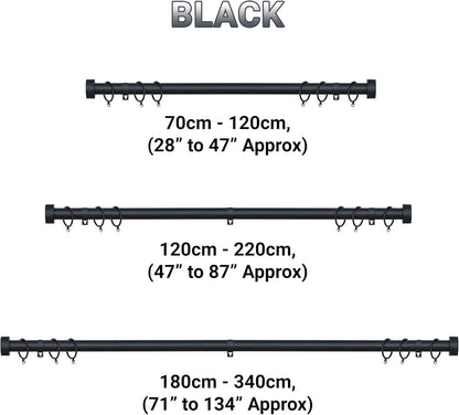 Stud End Metal Extendable Curtain Pole With Rings and Fittings (25/28mm)