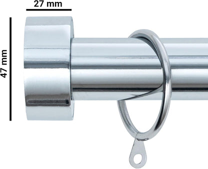 Stud End Metal Extendable Curtain Pole With Rings and Fittings (25/28mm)