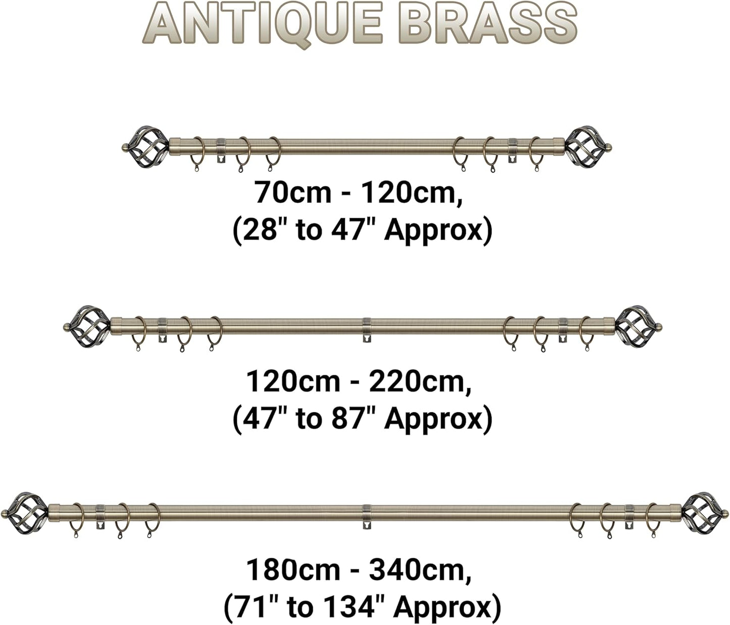 Twisted Metal Extendable Curtain Pole with Rings and Fittings (25/28mm)