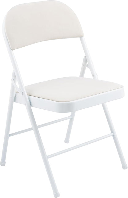 Metal Frame Foldable Chair Velvet Padded Chair for Kitchen Garden Office - White