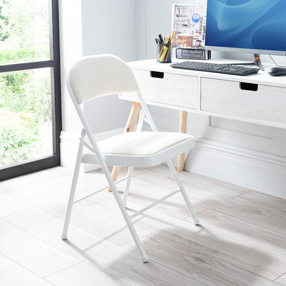 Metal Frame Foldable Chair Velvet Padded Chair for Kitchen Garden Office - White