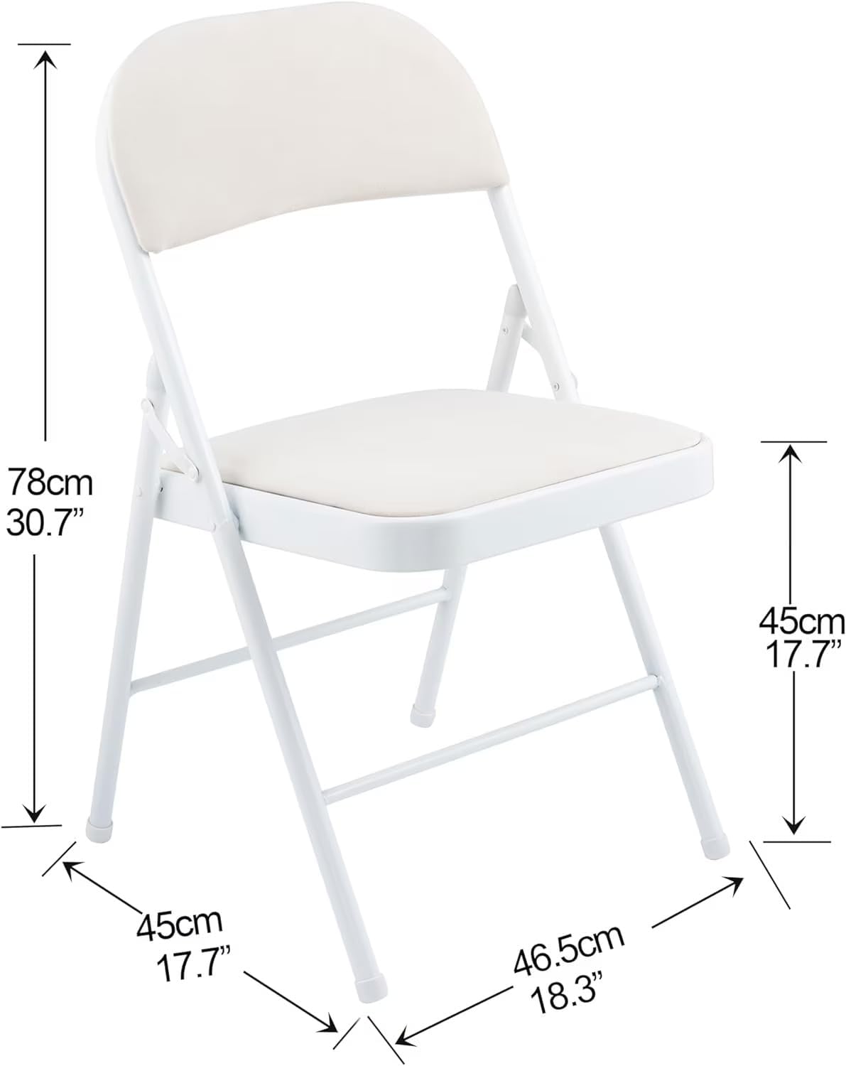 Metal Frame Foldable Chair Velvet Padded Chair for Kitchen Garden Office - White