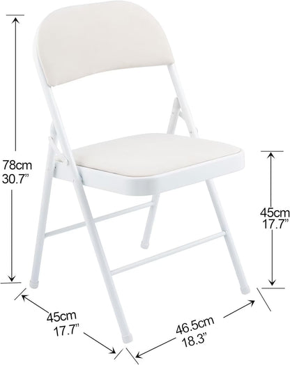 Metal Frame Foldable Chair Velvet Padded Chair for Kitchen Garden Office - White